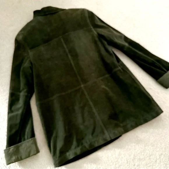 Vintage Y2K Sz Small Women's Olive Green Suede Leather Jacket Button Up Bernardo - Picture 6 of 12